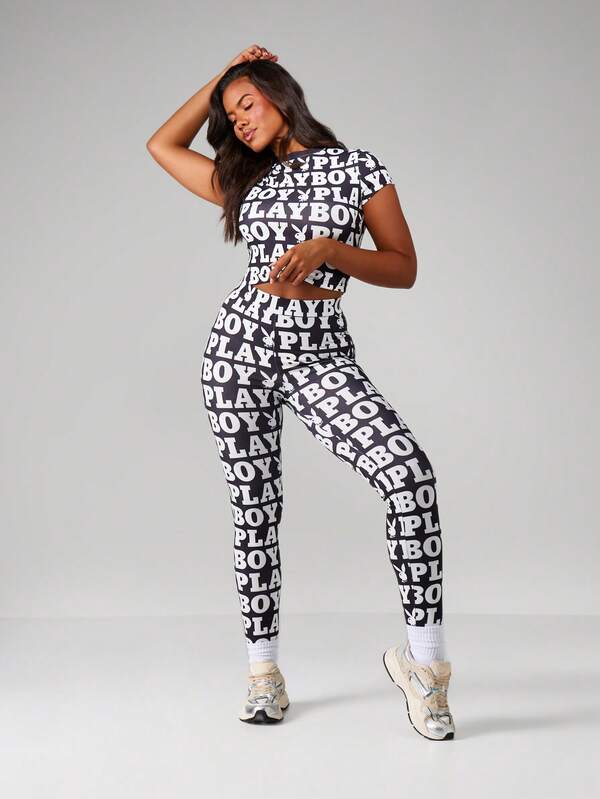 Missguided Missguided X Playboy MISSGUIDED High Rise Leggings With All Over Print