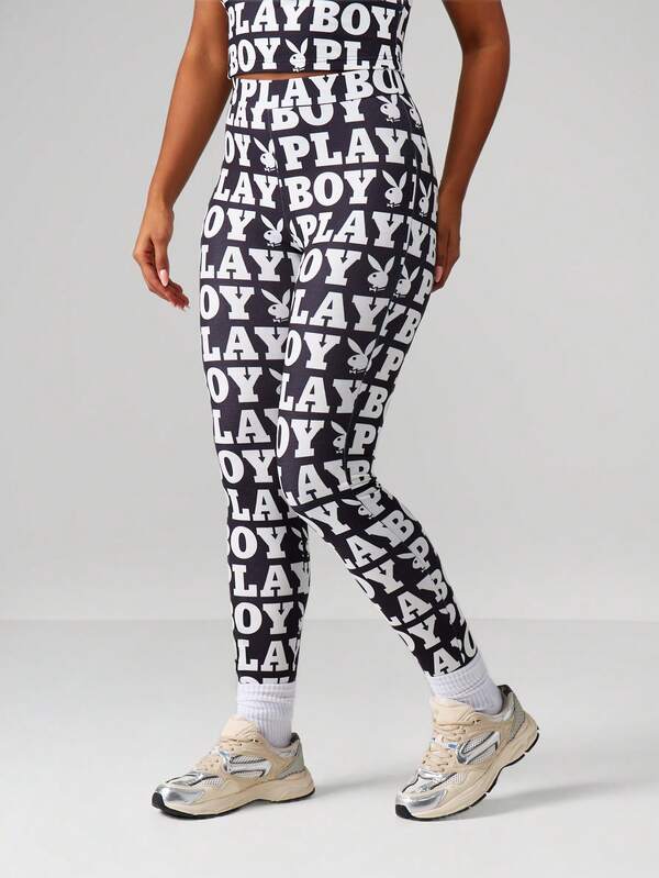 missguided Missguided x Playboy MISSGUIDED High Rise Leggings With All Over Print