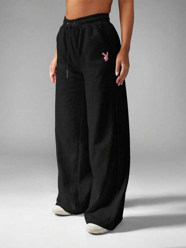 Missguided Missguided X Playboy MISSGUIDED High Waist Drawstring Wide Leg Lounge Sweatpants