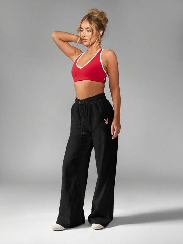 Missguided Missguided X Playboy MISSGUIDED High Waist Drawstring Wide Leg Lounge Sweatpants