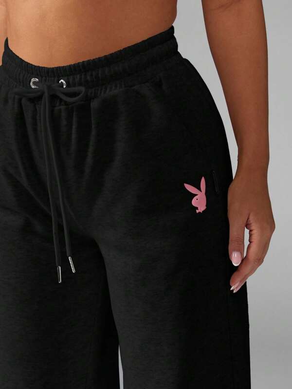 Missguided Missguided X Playboy MISSGUIDED High Waist Drawstring Wide Leg Lounge Sweatpants