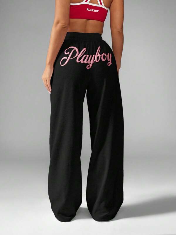 missguided Missguided x Playboy MISSGUIDED High Waist Drawstring Wide Leg Lounge Sweatpants