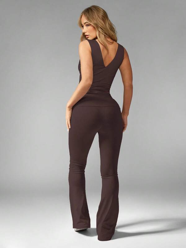 Missguided Missguided X Playboy MISSGUIDED High Waisted Flared Leggings With Folded Waistband