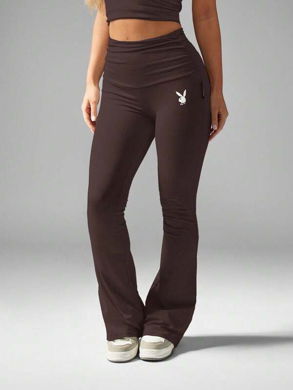 missguided Missguided x Playboy MISSGUIDED High Waisted Flared Leggings With Folded Waistband