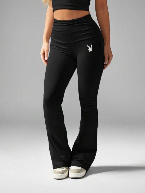 missguided Missguided x Playboy MISSGUIDED High Waisted Flared Stretchy Leggings