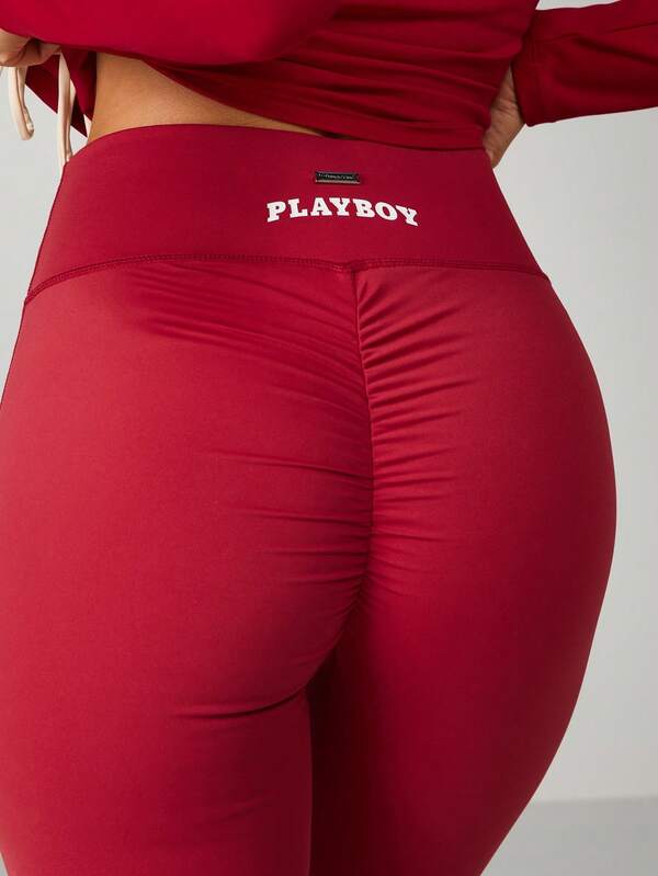 Missguided Missguided X Playboy MISSGUIDED High Waisted Ruched Leggings With Logo