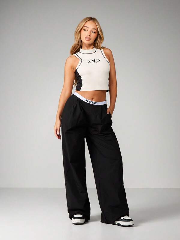 Missguided Missguided X Playboy MISSGUIDED High Waisted Wide Leg Woven Pants