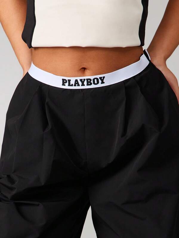 Missguided Missguided X Playboy MISSGUIDED High Waisted Wide Leg Woven Pants