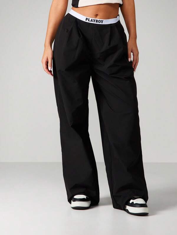 missguided Missguided x Playboy MISSGUIDED High Waisted Wide Leg Woven Pants