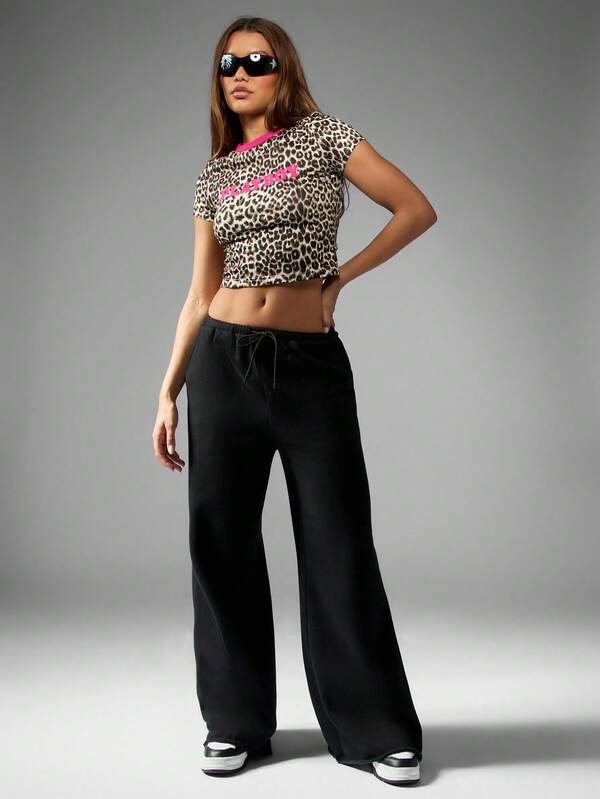 Missguided Missguided X Playboy MISSGUIDED Leopard Print Baby Tee With Contrast Ringer Trim