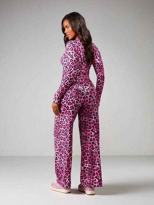 Missguided Missguided X Playboy MISSGUIDED Leopard Print Crop Top With Wide Leg Pants