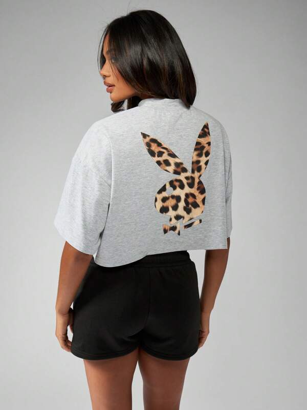 missguided Missguided x Playboy MISSGUIDED Leopard Print Cropped T-Shirt With Bunny Logo