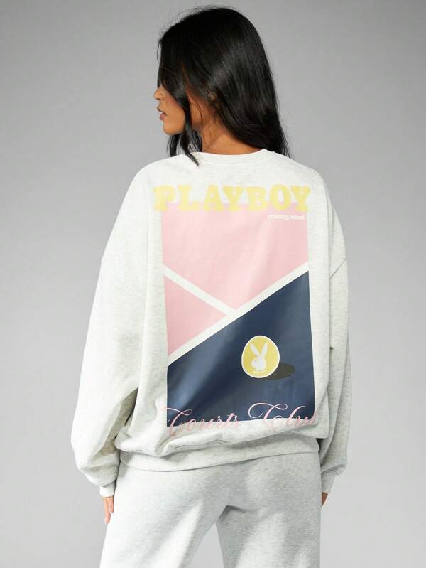 Missguided Missguided X Playboy MISSGUIDED Logo Bunny Print Oversized Sweatshirt