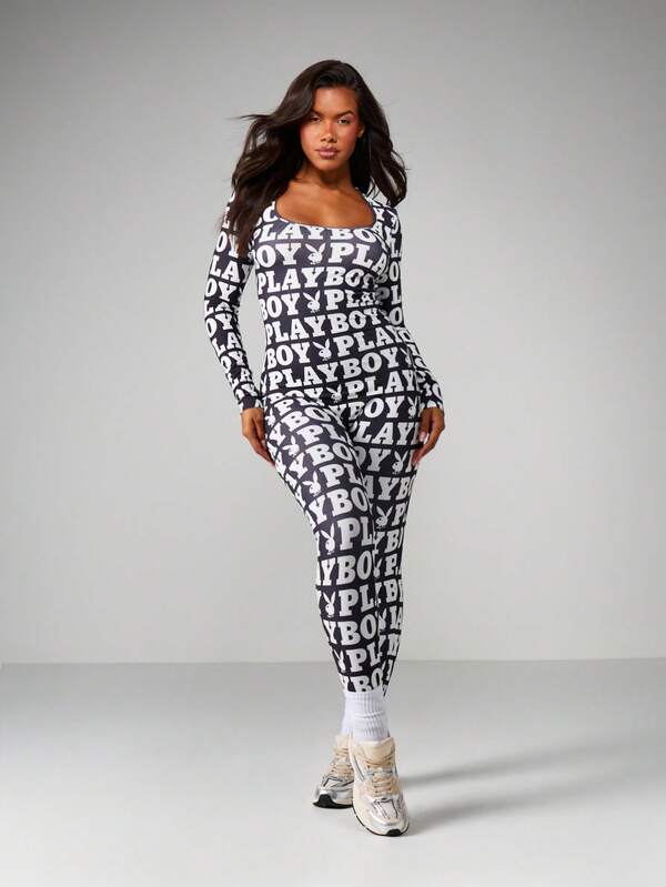 Missguided Missguided X Playboy MISSGUIDED Logo Full Length Jumpsuit