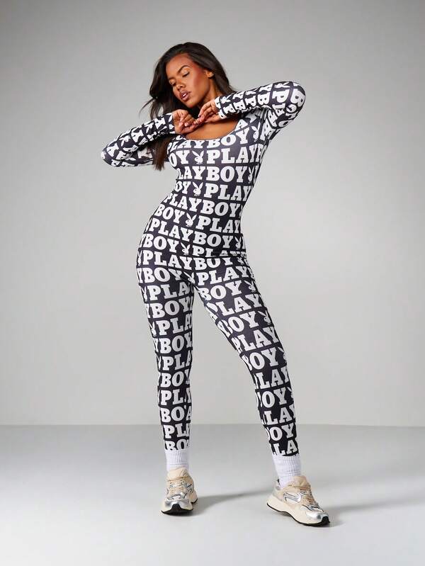 missguided Missguided x Playboy MISSGUIDED Logo Full Length Jumpsuit