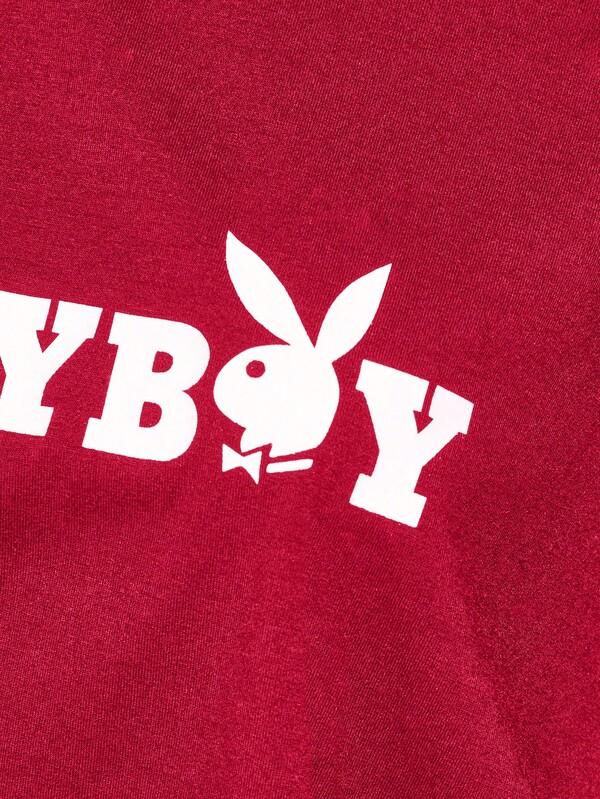 Missguided Missguided X Playboy MISSGUIDED Logo Graphic Oversized Cropped Wide Sleeve Women T-Shirt