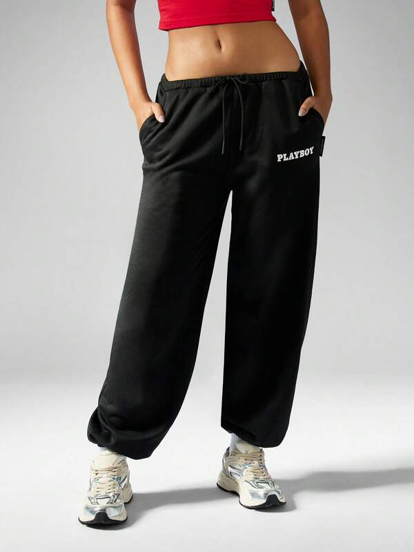 Missguided Missguided X Playboy MISSGUIDED Logo Jogger Sweatpants With Pockets