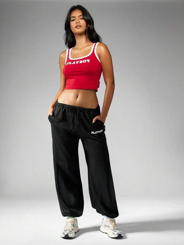 missguided Missguided x Playboy MISSGUIDED Logo Jogger Sweatpants With Pockets