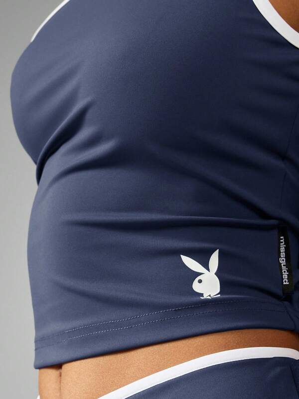 Missguided Missguided X Playboy MISSGUIDED Logo One Shoulder Athletic Style Crop Top