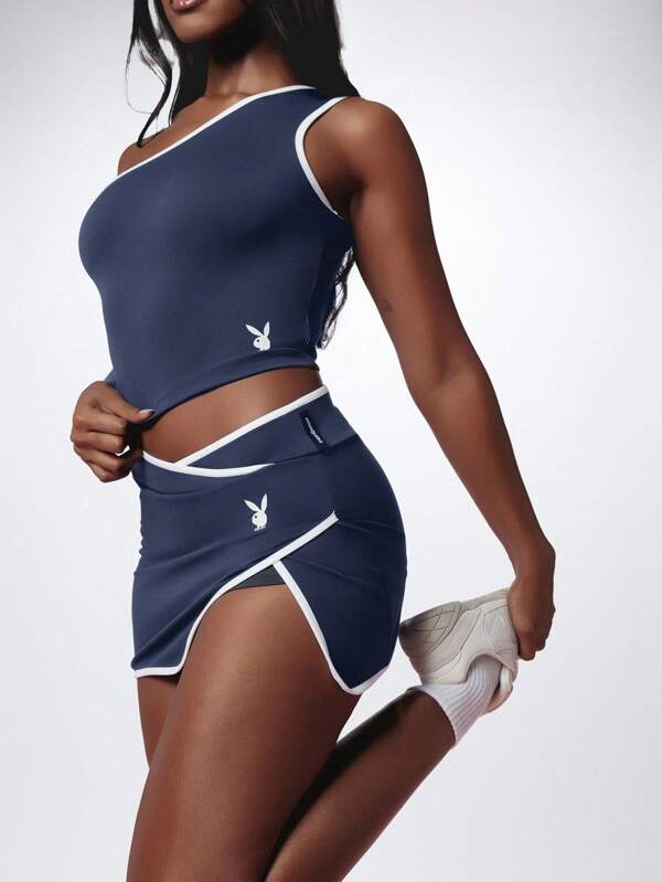 missguided Missguided x Playboy MISSGUIDED Logo One Shoulder Athletic Style Crop Top