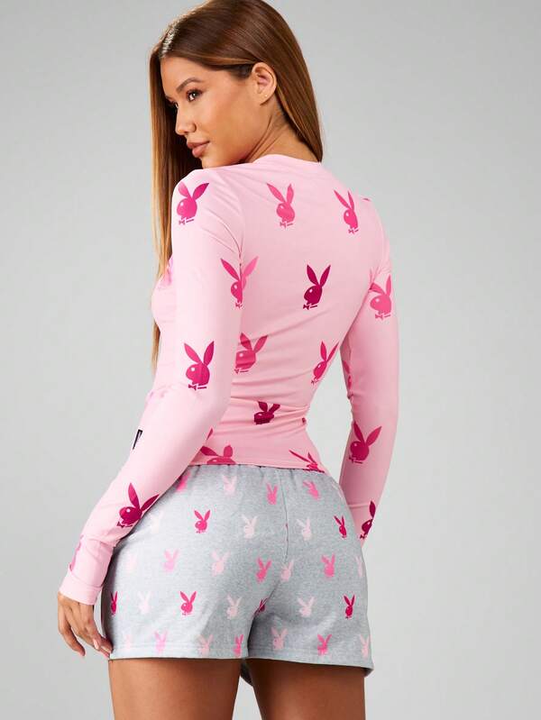 Missguided Missguided X Playboy MISSGUIDED Long Sleeve Crop Top With Bunny Print