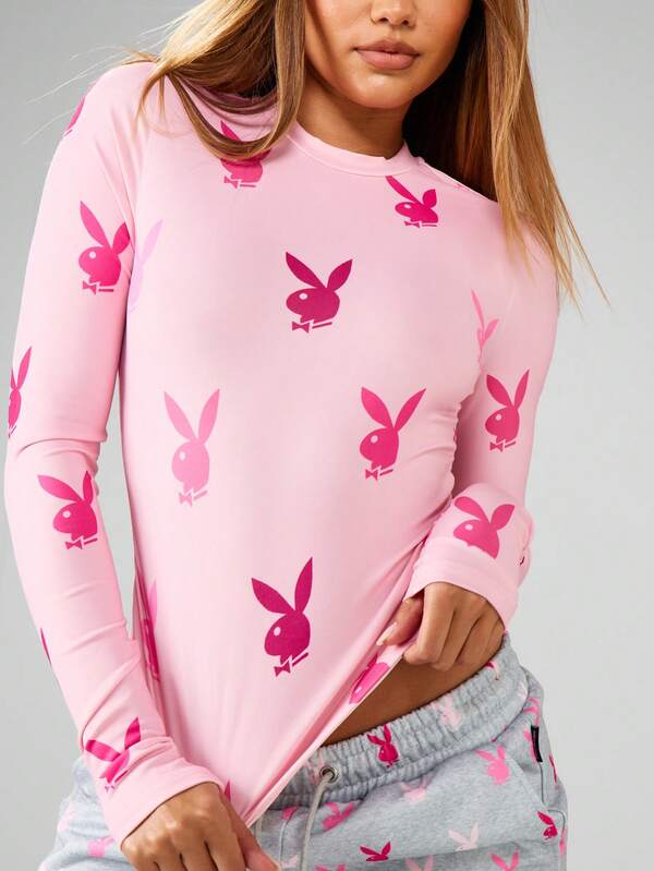 Missguided Missguided X Playboy MISSGUIDED Long Sleeve Crop Top With Bunny Print
