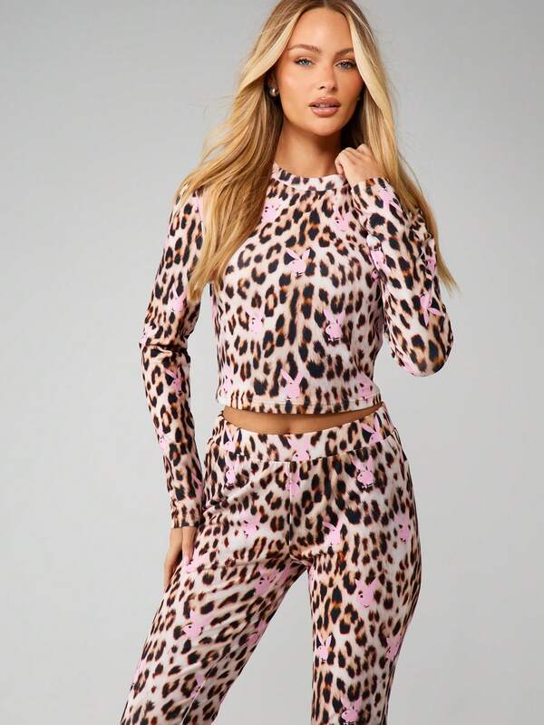 Missguided Missguided X Playboy MISSGUIDED Long Sleeve Leopard Print Lounge Set