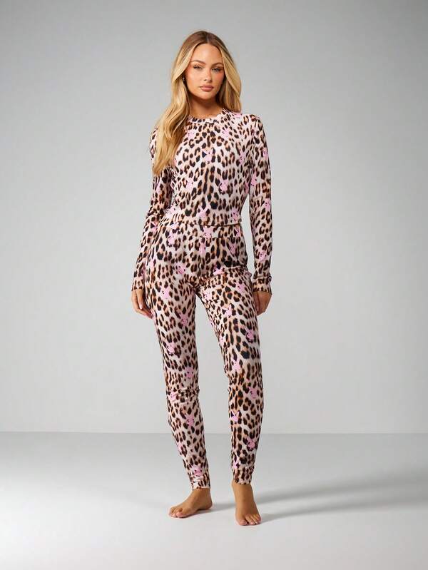 missguided Missguided x Playboy MISSGUIDED Long Sleeve Leopard Print Lounge Set
