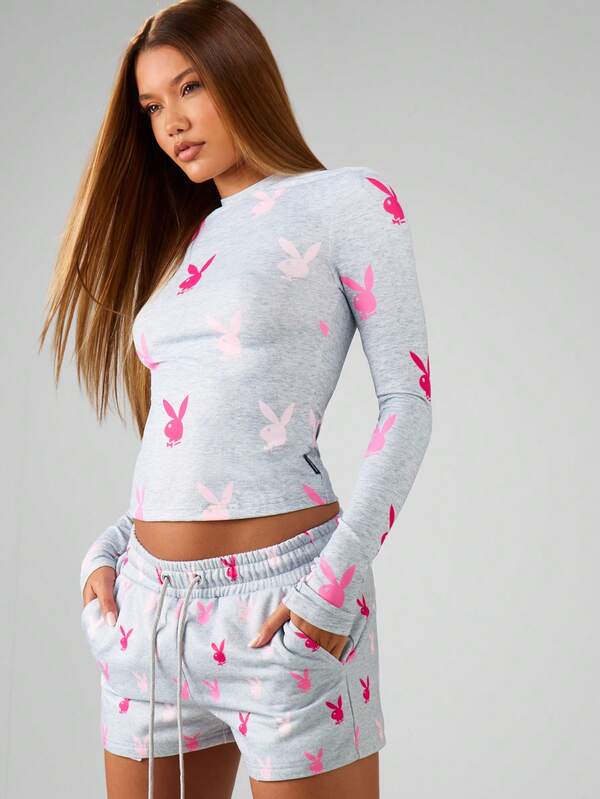 missguided Missguided x Playboy MISSGUIDED Long Sleeve Top With Bunny Print