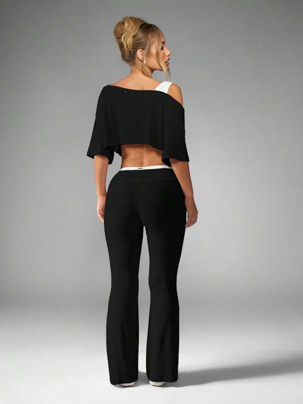 Missguided Missguided X Playboy MISSGUIDED Off Shoulder Crop Top And Flared Pants Co Ord