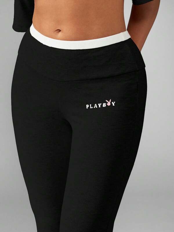 Missguided Missguided X Playboy MISSGUIDED Off Shoulder Crop Top And Flared Pants Co Ord