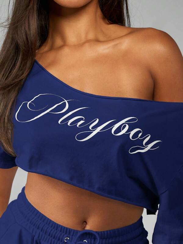 missguided Missguided x Playboy MISSGUIDED Off Shoulder Crop Top With Short Sleeves