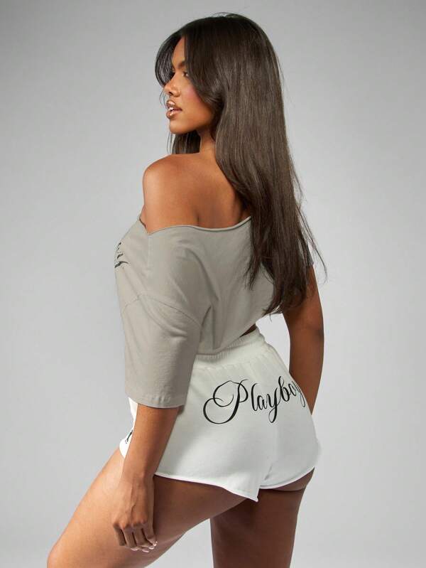 Missguided Missguided X Playboy MISSGUIDED Off Shoulder Cropped Top With Script Design