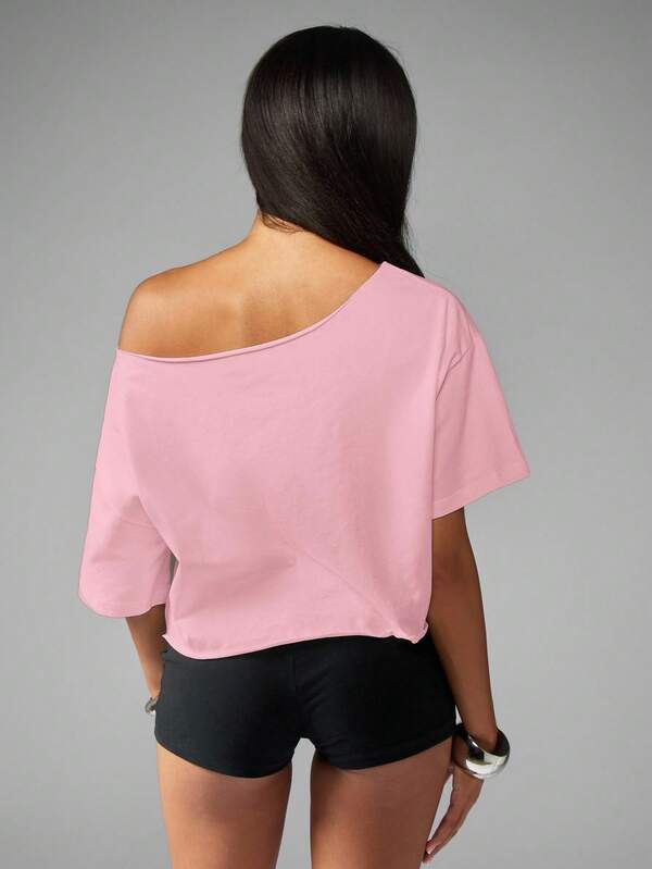 Missguided Missguided X Playboy MISSGUIDED Off Shoulder Cropped Tee With Bunny Print