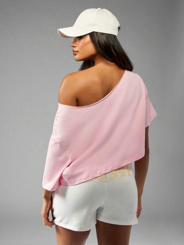 Missguided Missguided X Playboy MISSGUIDED Off Shoulder Cropped Top With Relaxed Casual Fit