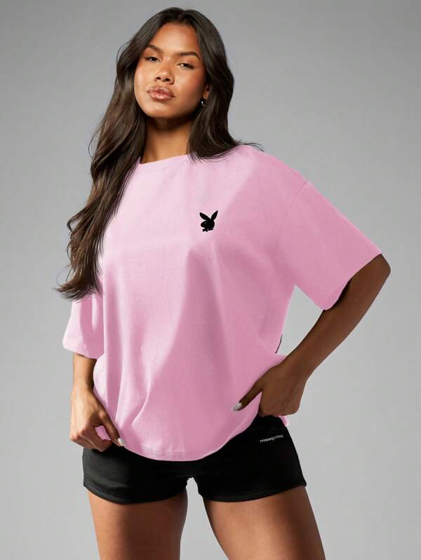 Missguided Missguided X Playboy MISSGUIDED Oversized Aesthetic Casual Graphic T Shirt Bunny Logo