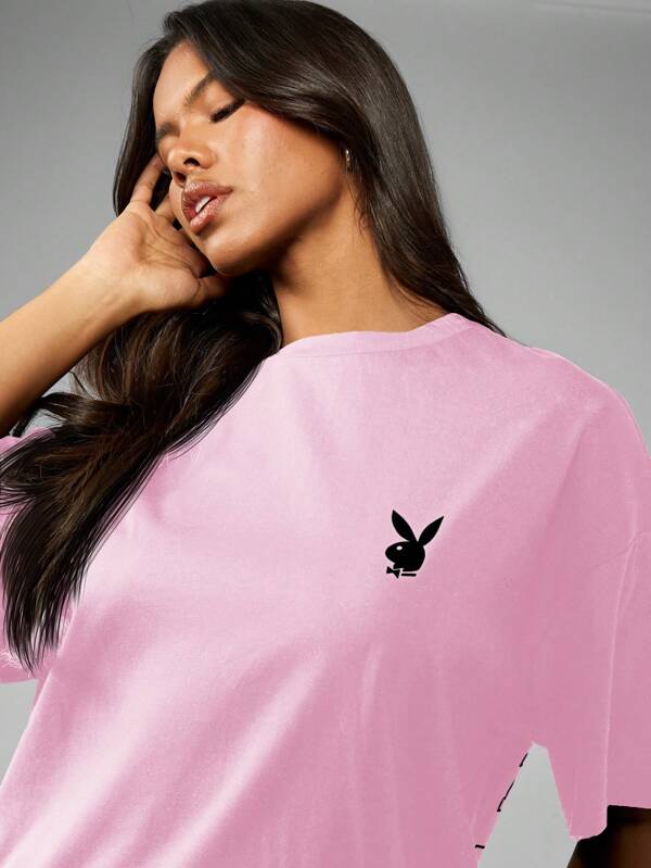 Missguided Missguided X Playboy MISSGUIDED Oversized Aesthetic Casual Graphic T Shirt Bunny Logo
