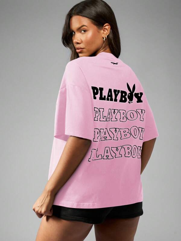 missguided Missguided x Playboy MISSGUIDED Oversized Aesthetic Casual Graphic T Shirt Bunny Logo