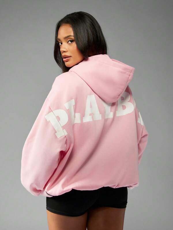 Missguided Missguided X Playboy MISSGUIDED Oversized Comfortable Casual Zip Up Hooded Sweatshirt