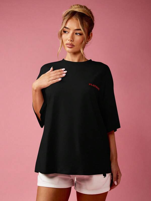 Missguided Missguided X Playboy MISSGUIDED Oversized Cotton T Shirt With Statement Graphic