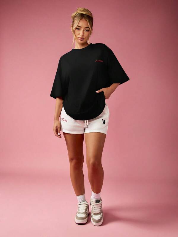 Missguided Missguided X Playboy MISSGUIDED Oversized Cotton T Shirt With Statement Graphic