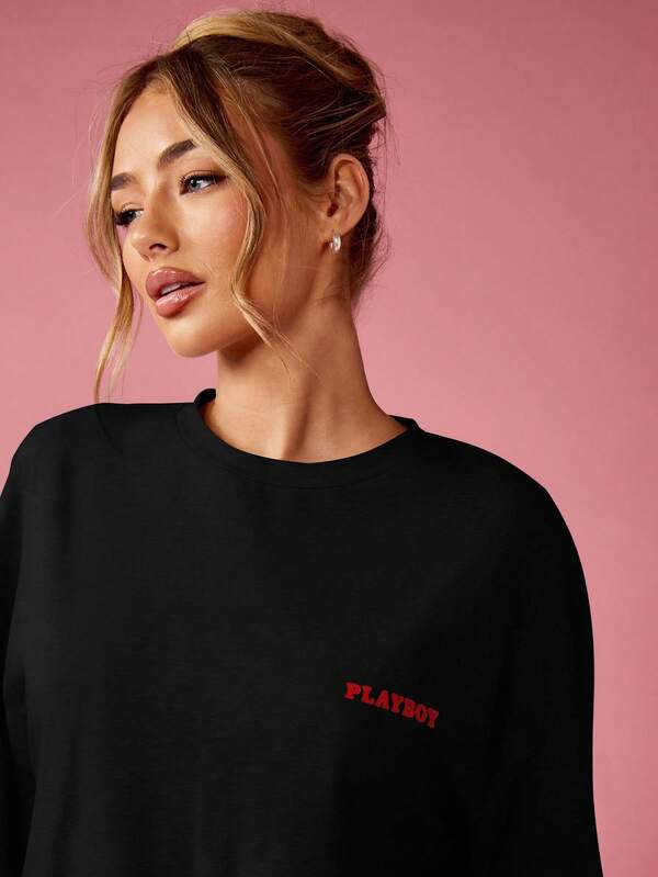 Missguided Missguided X Playboy MISSGUIDED Oversized Cotton T Shirt With Statement Graphic