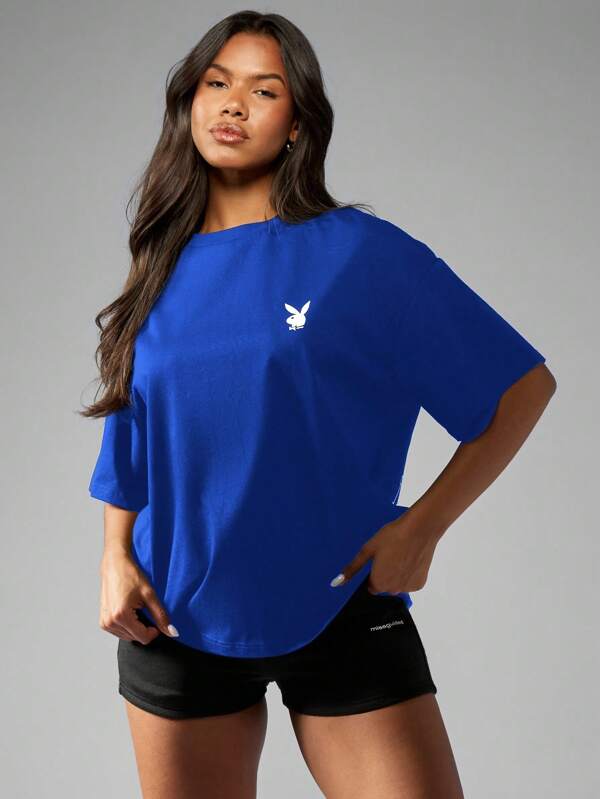 Missguided Missguided X Playboy MISSGUIDED Oversized Cotton T Shirt With Graphic Print