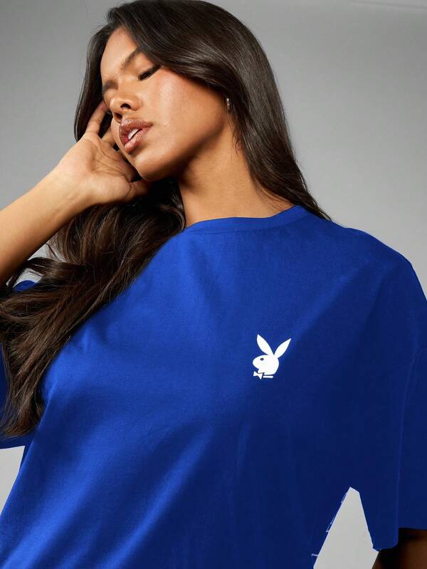 Missguided Missguided X Playboy MISSGUIDED Oversized Cotton T Shirt With Graphic Print