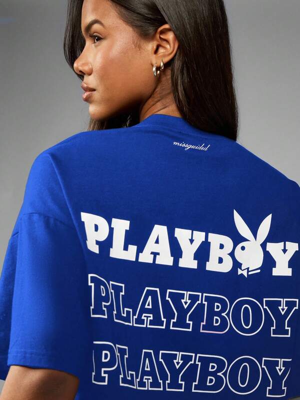 Missguided Missguided X Playboy MISSGUIDED Oversized Cotton T Shirt With Graphic Print