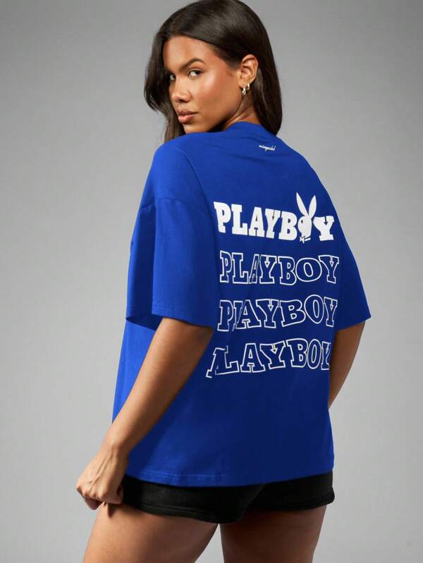 missguided Missguided x Playboy MISSGUIDED Oversized Cotton T Shirt With Graphic Print