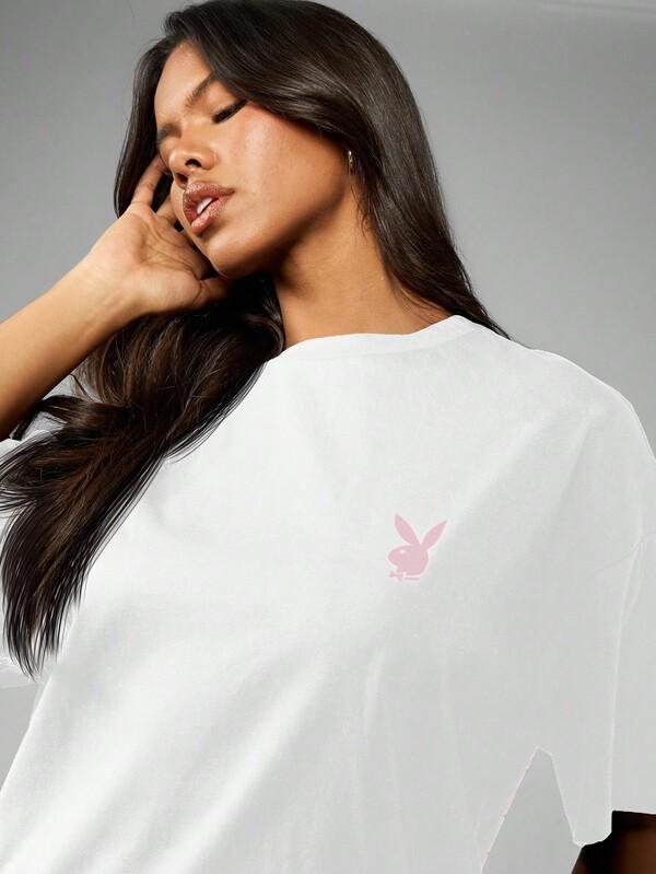 Missguided Missguided X Playboy MISSGUIDED Oversized Cotton Tee With Graphic Print Design
