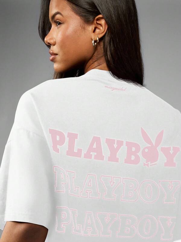 Missguided Missguided X Playboy MISSGUIDED Oversized Cotton Tee With Graphic Print Design