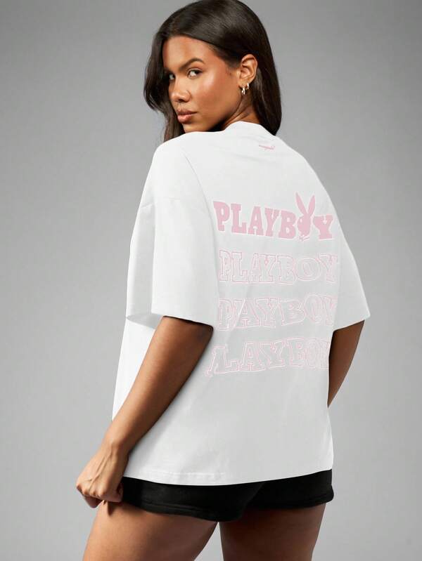 missguided Missguided x Playboy MISSGUIDED Oversized Cotton Tee With Graphic Print Design