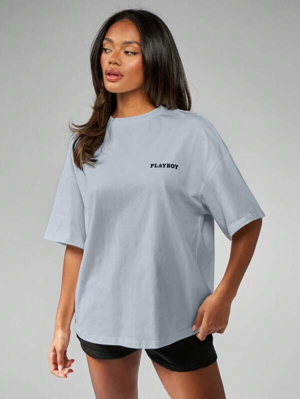 Missguided Missguided X Playboy MISSGUIDED Oversized Cotton T Shirt With Cool Graphic Print